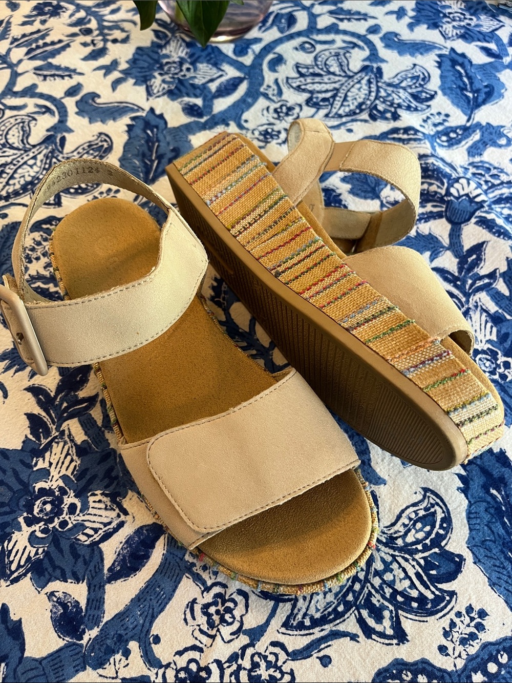 Remonte Beige Platform Sandals with Multicolor Striped Sole